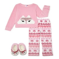 Pidžama Set od velura s dugim rukavima za djevojčice, duge hlače i odgovarajuće papuče, veličine 4-12