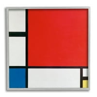 Kompozicija u crvenoj, plavoj, žutoj boji Piet Mondrian klasično apstraktno slikarstvo slikarstvo u sivom okviru