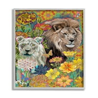 Stupell Industries Lion par iza tropskih cvjetova Arabesque uzorak siva uokvirena, 14, dizajn Sangita Bachelet