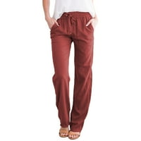 Xinqinghao Žene čvrste rastezljive hlače Plus Elastični struk Duge hlače Žene Pamučne i lanene hlače s džepovima