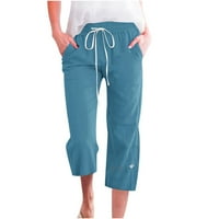 Široke hlače za žene, ljetne ošišane sportske hlače od pamuka i lana s vezicama, ženske hlače s džepovima za slobodno