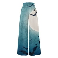 Lashall ženske hlače Boho print elastične hlače s visokim strukom ležerne hlače s širokim nogama s džepnim plavim