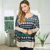 Božićni džemperi za žene Plus veličine, trendi Duksevi s printom smiješnog losa, Duksevi s okruglim vratom, lagane