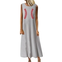 Ženska haljina-večernja haljina Bez rukava s okruglim vratom i džepovima, pamučna haljina u točkicama, siva 10