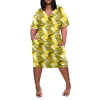 Žuta Ženska Plus-size ljetna ležerna haljina s izrezom u obliku slova U i kratkim rukavima s džepom do koljena