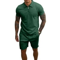 Muška Trenirka u A-listi, jednobojna Majica kratkih rukava s reverom s patentnim zatvaračem i kratke hlače, trenirka