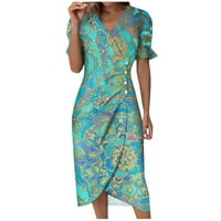 Haljine za žene Ljetne trendomene ljetne tiskane nepravilne gumb za kratke rukave s kratkim rukavima up haljina