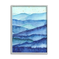 Stupell Industries Blue Mountain trees pejzaži sjajne zvijezde nebo slika u sivom okviru umjetnički tisak zidna