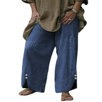 Ženske široke hlače od pamuka i lana, Ležerne široke Harem hlače, Odjeća za slobodno vrijeme, ženski elastični