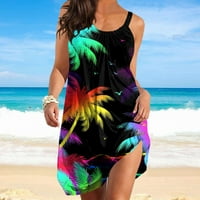 Ženska ljetna haljina bez rukava s okruglim ovratnikom s 3-inčnim digitalnim printom Sling suknja haljina za plažu