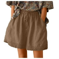 Pamučne lanene kratke hlače za žene s elastičnim strukom, široke kratke hlače Plus veličine, Ležerne udobne ljetne