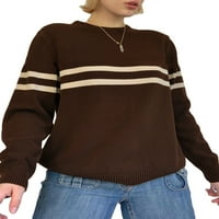 Multidisciplinarni ženski modni džemper s divljim prugama s okruglim vratom dugih rukava pleteni puloveri jesen-zima