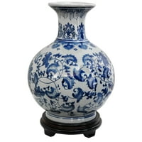Porculanska okrugla plava i bijela ručno izrađena vaza za cvijeće od 9 inča