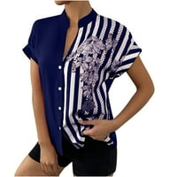 Voncos Orcoats Women- Ženski modni tiskani gumbi Košulja bez rukava Cardigan bluza mornarice 6