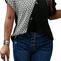 Ženske Ležerne majice s izrezom u obliku slova H i geo printom, crno-bijele bluze s kratkim rukavima Plus veličine