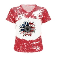 Američke košulje za žene, tunika s izrezom u obliku slova u, Kratki rukav, američka zastava, Zvjezdani prugasti