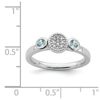 Sterling Silver Slacking izrazi DBL okrugli Aquamarine & Dia. Veličina prstena: 9; za odrasle i tinejdžere; za