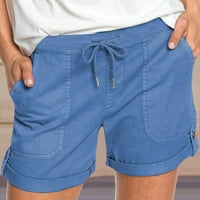 Kratke hlače za žene crtanje u boji Udobno čvrste elastične kratke hlače Žene Pocket Casual hlače plava + L