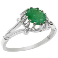 Ženski zaručnički prsten od bijelog zlata od 10 karata s prirodnim smaragdom britanske proizvodnje - opcije veličine-Veličina