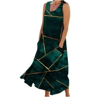 Ersazi ženska ljetna moda casual tiskarski bez rukava Okrugli vrat Džepne haljine za žene 6- Armijske zelene haljine