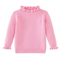 Pleteni džemper s kapricom, dječji vrhovi, Slatki jednobojni pleteni džemperi, zimski topli pulover u ružičastoj