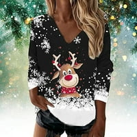 Ženske božićne košulje dugih rukava Slatka majica s izrezom u obliku slova u, smiješni Božićni pulover s ružnim
