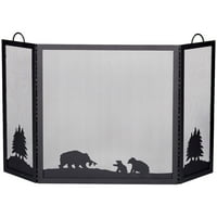 ; 3-panelni crni zaslon od kovanog željeza sa scenom lova na medvjede
