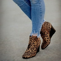Izbor / ženske modne čizme na klin s leopardom za djevojčice; gležnjače s patentnim zatvaračem; boja smeđa