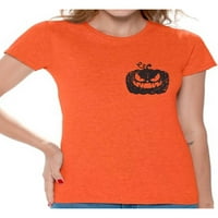 Nespretni stilovi Jack-O-Lantern majica s džepom od bundeve, majica za Noć vještica od bundeve, Ženska majica