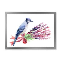DesignArt 'Blue Jay ptica na buketu ružičastog cvijeća' tradicionalni uokvireni umjetnički tisak