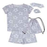 Pidžama Set za djevojčice u donjem rublju: majica, Kratke hlače, maska za oči, traka za kosu i torba, 5 komada,