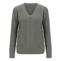Jesensko-zimski Ženski džemper dugih rukava jednobojan s izrezom u obliku slova U, opremljen, moderan pleteni
